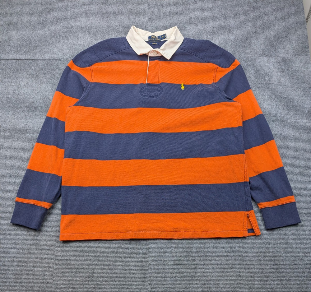 Polo Ralph Lauren Rugby Polo Shirt Mens XXL Vintage Elbow Patch Stripe Preppy